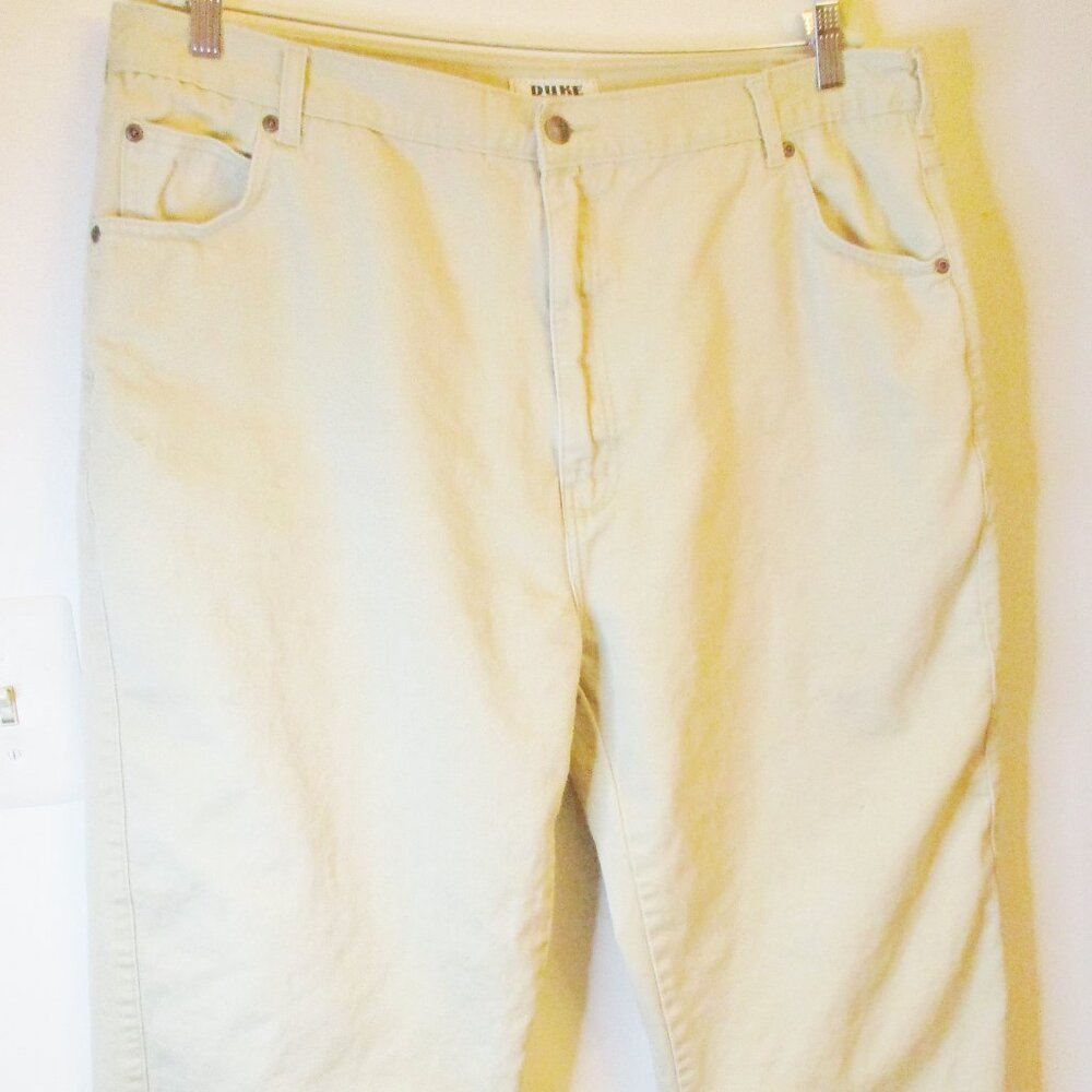 Duke Haband Men's Classic Fit Side Elastic Beige Jeans, Size 42 M (29-30)